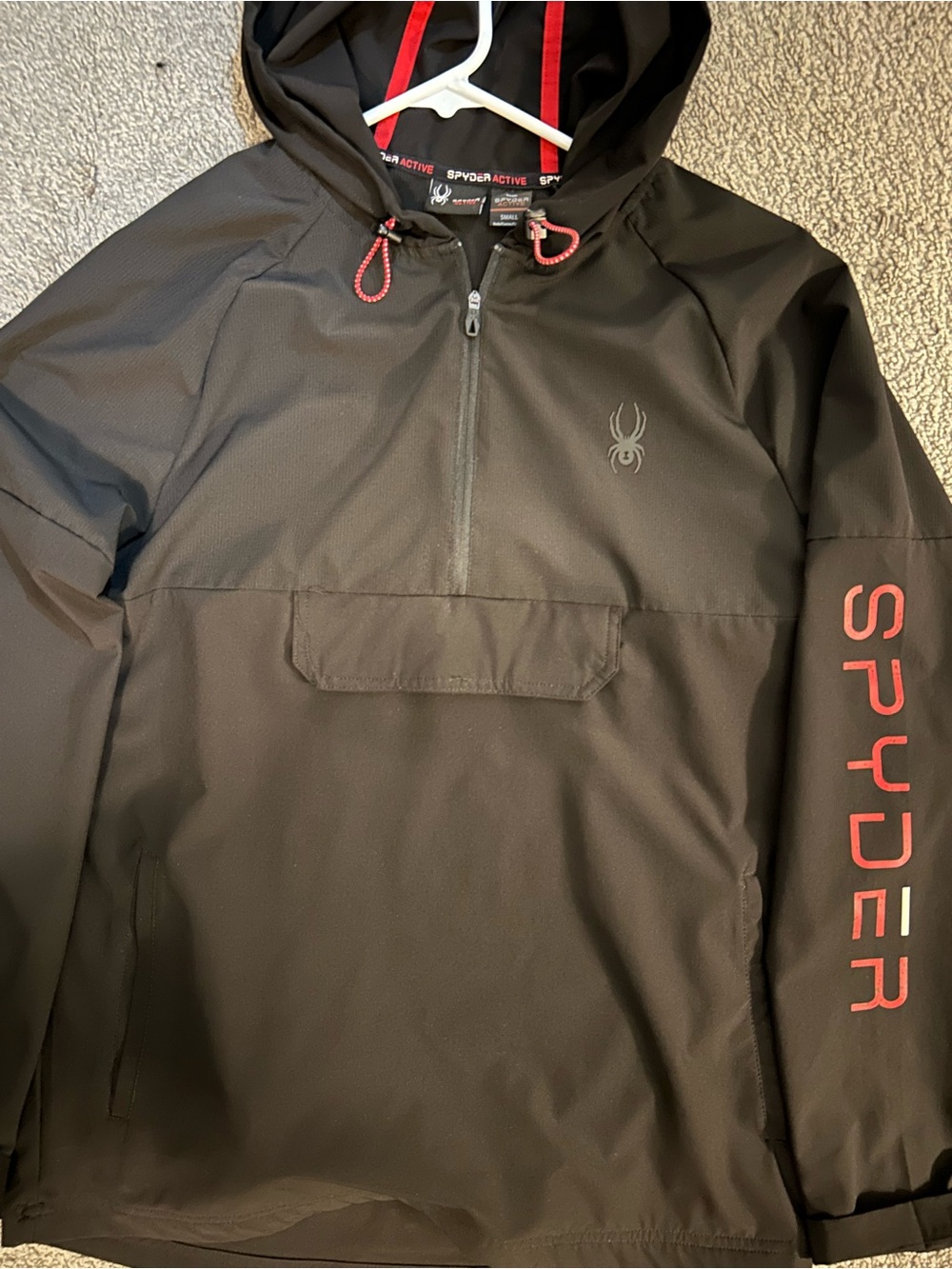 Spyder Men's Black Red Pullover Hooded Windbreaker Jacket Small New!!